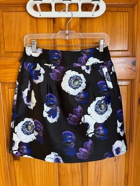 J. Crew Black A-Line Skirt with Blue, Purple & White Floral Print